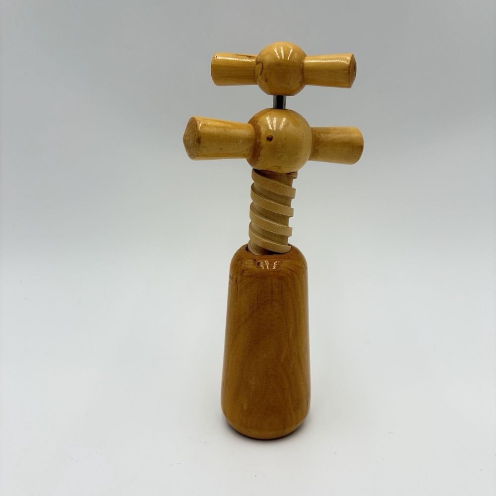 MCM Vtg Wooden Continuous Pull Corkscrew France Double Helix Bistro Wine Opener